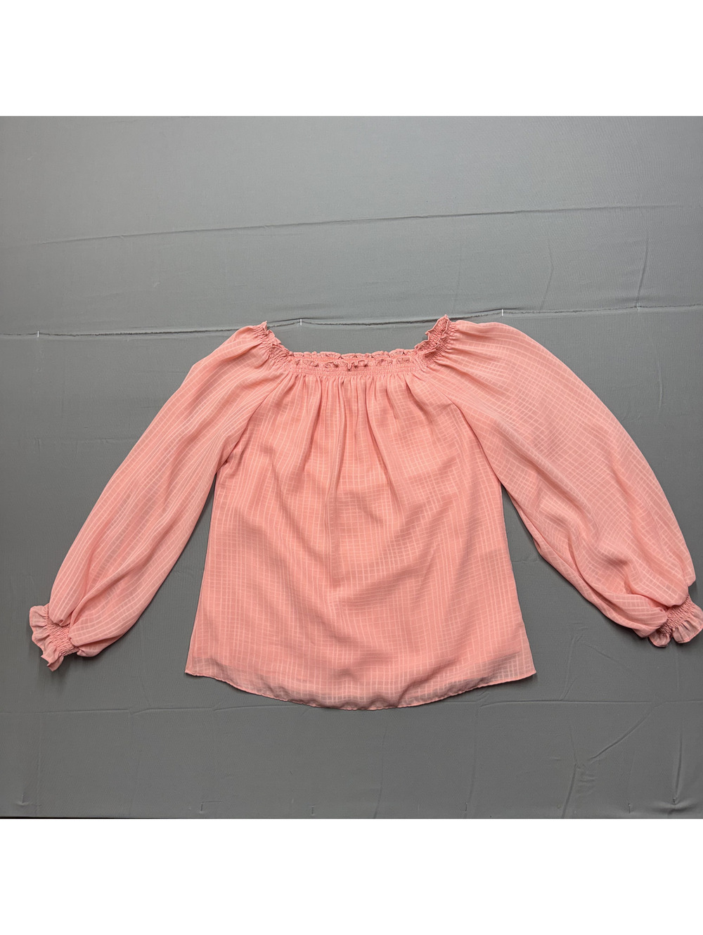 WHBM Womens Off Shoulder Blouse Grid Textured XS Coral Pink Smocked Boho